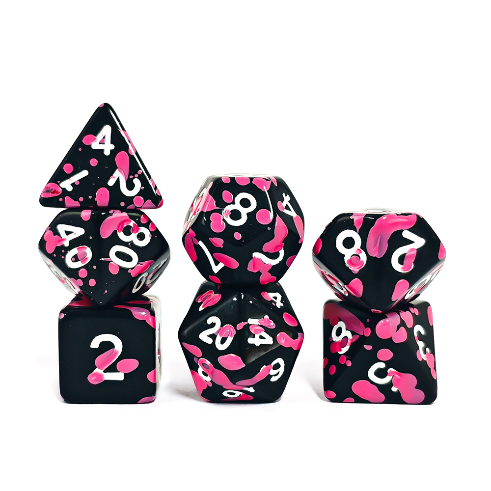 Poliédrico rosa splatter acríl - Dice Set Polyhedral avaliação e preço